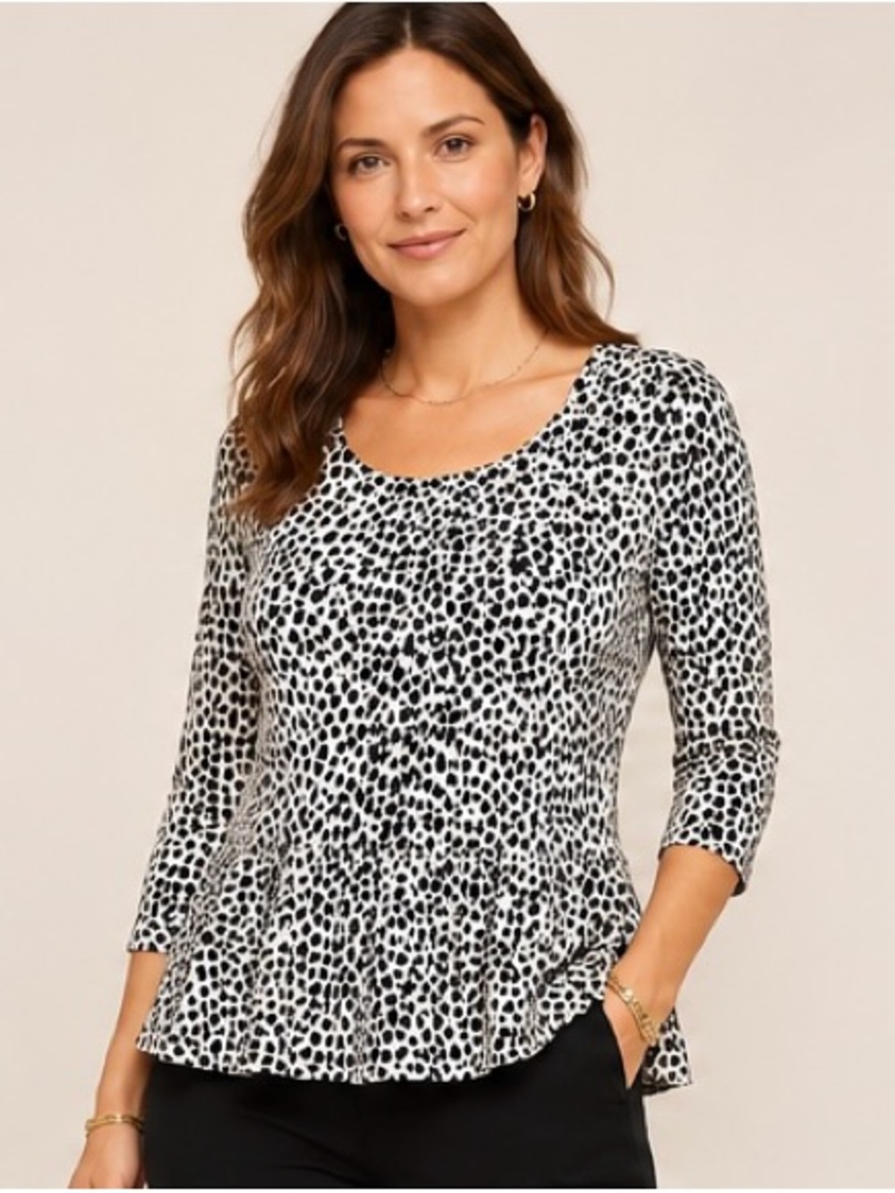 Ann Taylor Leopard Animal Print Peplum Top 3/4 Sleeve Medium - Picture 8 of 13